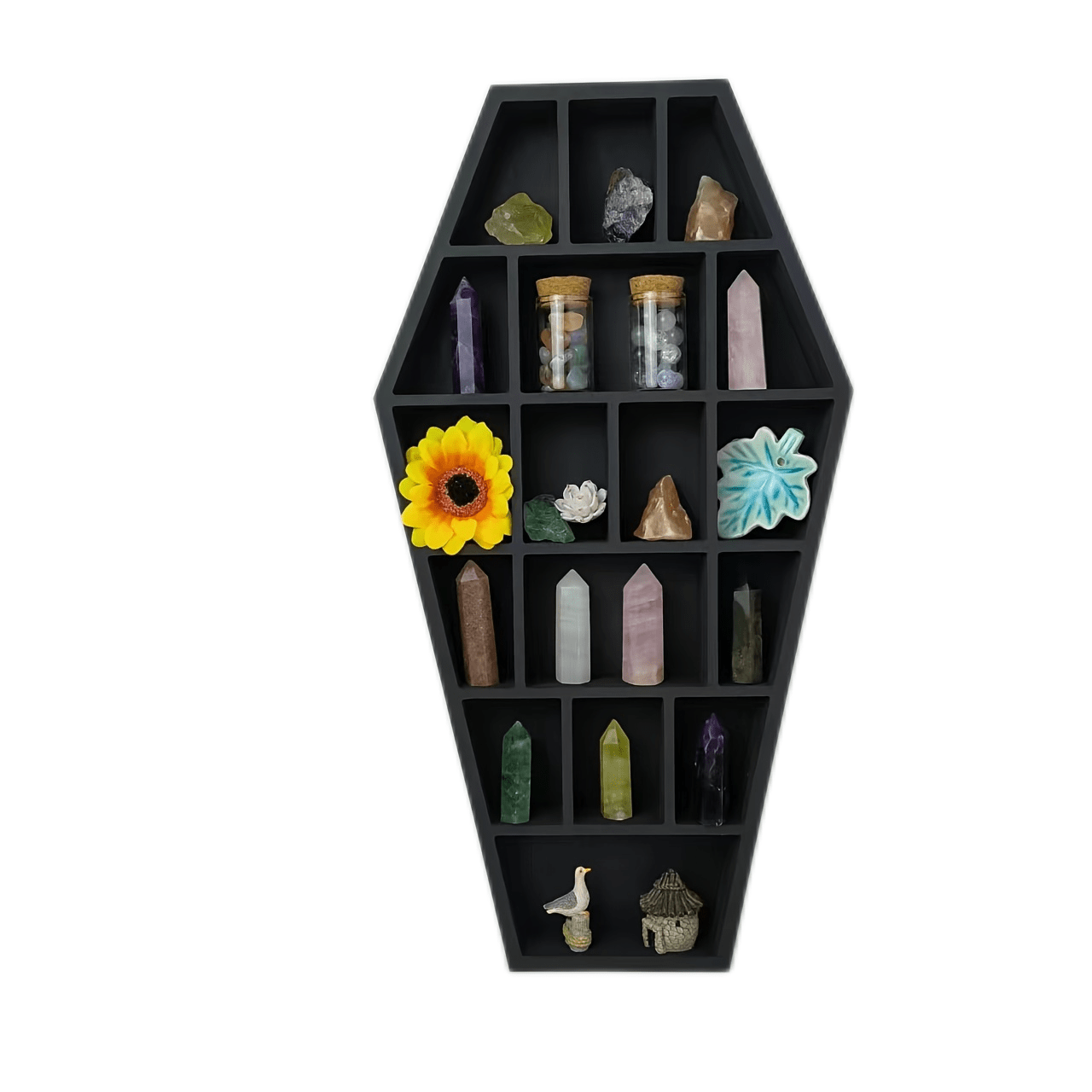 1pc Gothic Coffin Shape Storage Rack, Wooden Wall Mounted Storage Rack, Crystal Stone Storage Display Rack, Scented Candle Crystal Stone Organizer Display Holder, Wall Decor, Home Decor, Box,Cabinet,Rack for Outdoor Storage Lootquake LLC