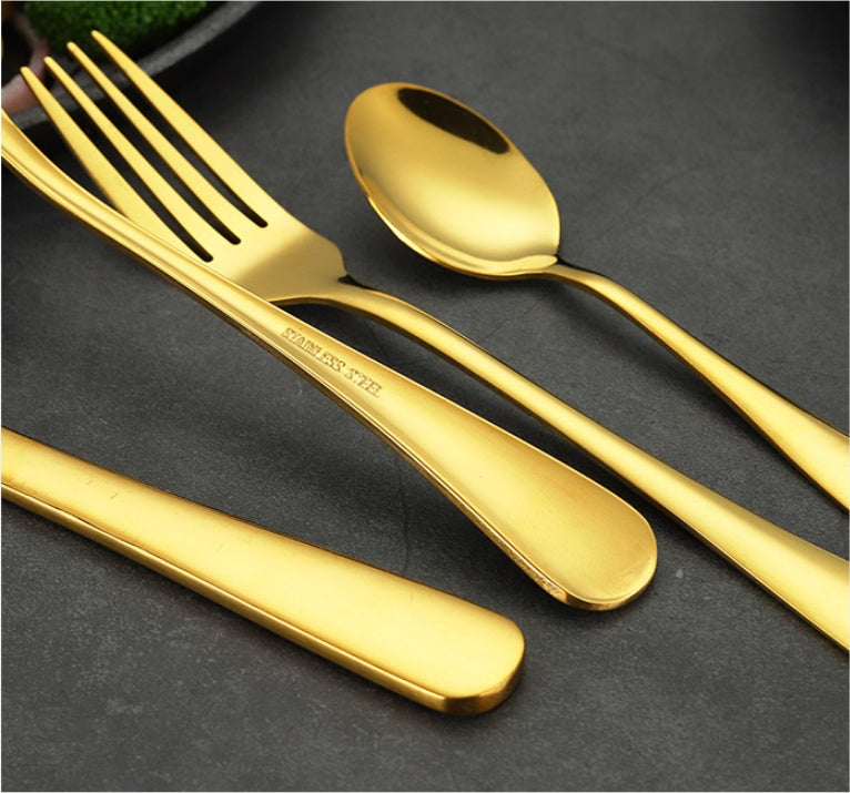 24-Piece Stainless Steel Tableware Set - One-Piece Molded Knife Fork Spoon Collection Pi-Mart