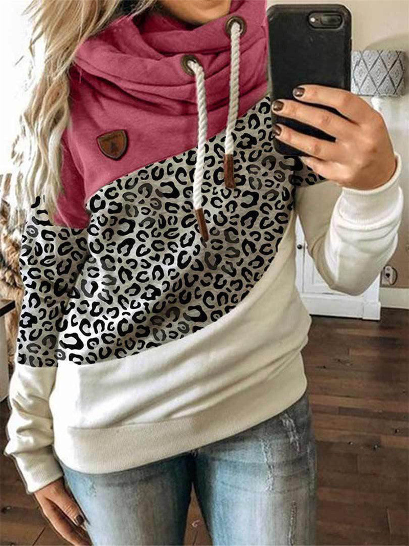 Printed stitching hooded fleece loose sweatshirt Pi-Mart