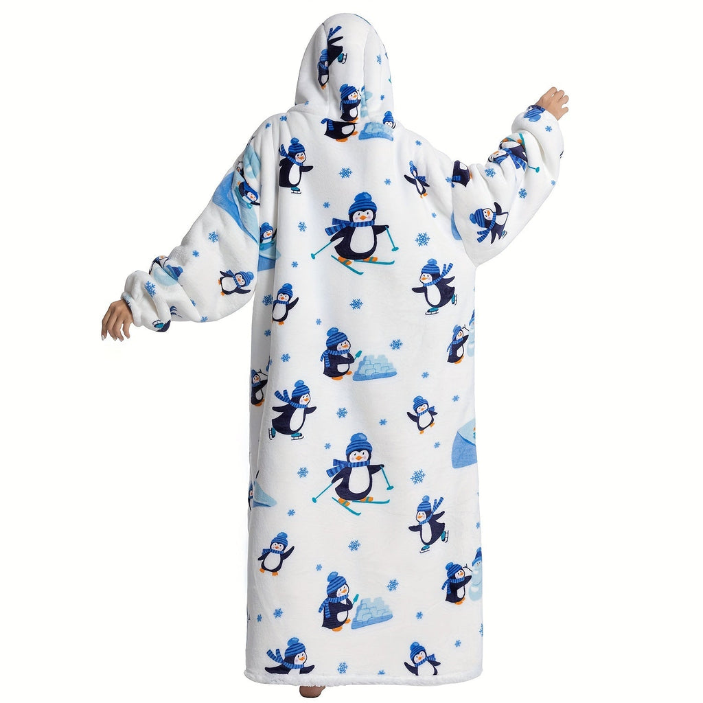 1pc Extra Long Oversized Cat Print Sherpa Fleece Hooded Blanket Sweatshirt - Ultra Soft, Warm, Wearable, Machine Washable, and Industrial Style - Perfect Gift for Women and Men Adults Lootquake LLC