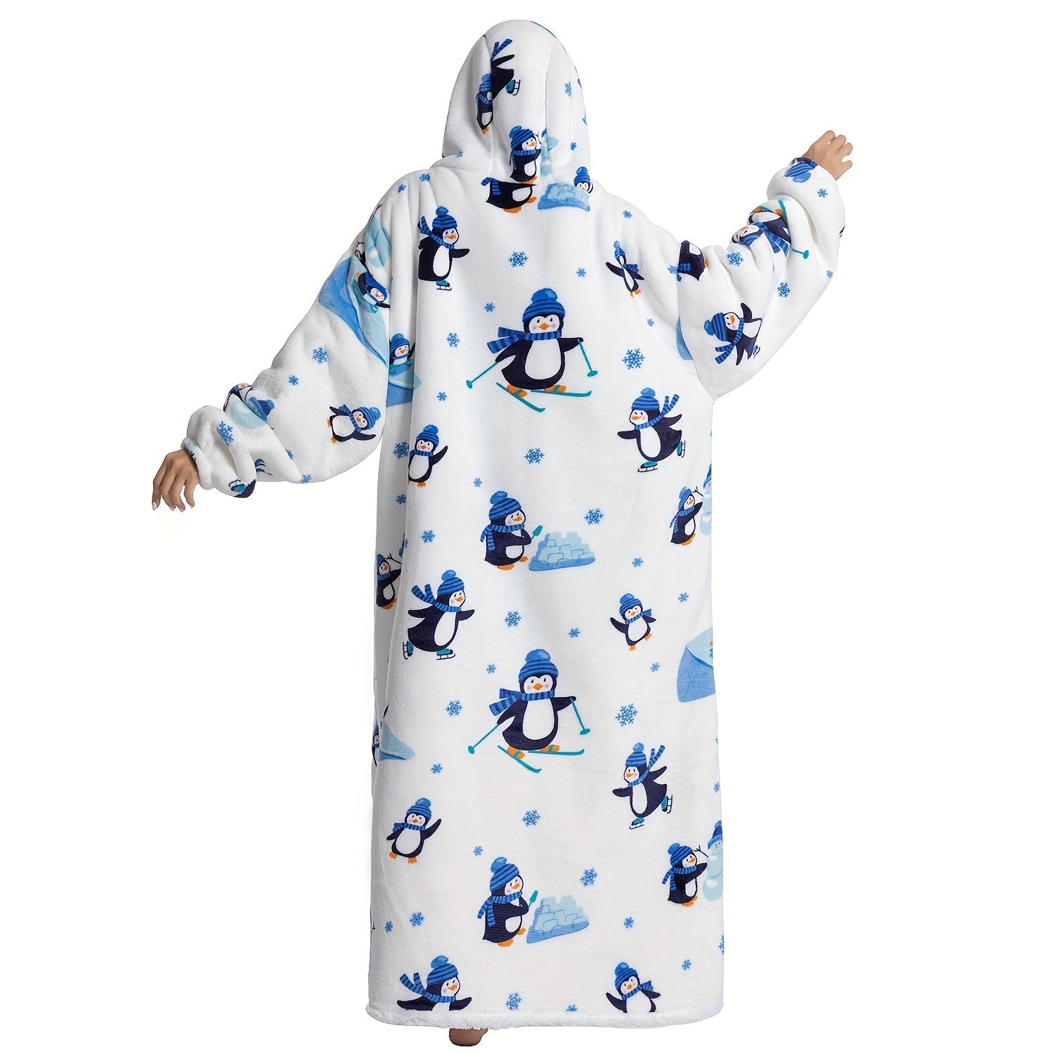 1pc Extra Long Oversized Cat Print Sherpa Fleece Hooded Blanket Sweatshirt - Ultra Soft, Warm, Wearable, Machine Washable, and Industrial Style - Perfect Gift for Women and Men Adults Lootquake LLC