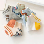 5 Pairs Of Boy's Trendy Dinosaur Pattern No Show Socks, Comfy Breathable Casual Soft Socks For Kid's Outdoor Activities Lootquake LLC