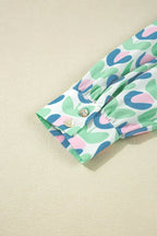 Green Floral Print Scallop Trim Pocket Mini Dress