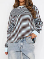Striped Oversized Round Neck Sweatshirt