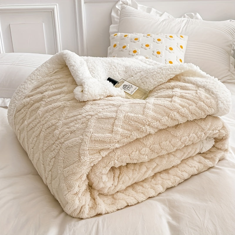 [Versatile Use] Luxurious Double-Layer Jacquard Taffeta Fleece Blanket, Thick Plush White Bed Throw for Single or Double Use - Soft, Cozy, All-Season Comfort, Ideal for Bedroom Elegance, Blanket for Bed Lootquake LLC
