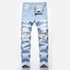 Men's Ripped Denim Jeans - Summer Casual Straight Fit