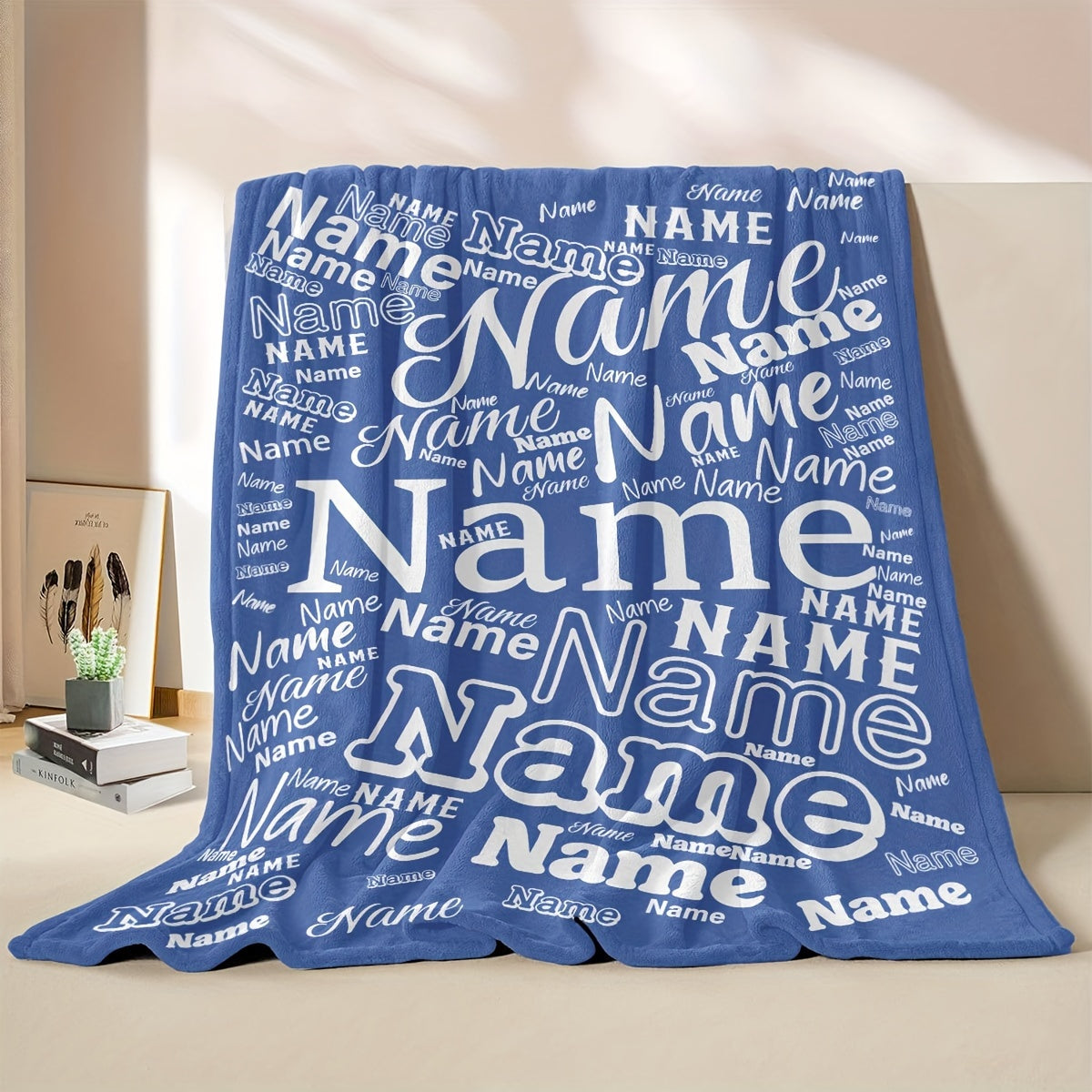 1pc Custom Name Blanket Multicolor Pattern Soft Nap Blanket Four Seasons Office Chair Flannel Blanket Gift Blanket