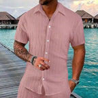 Polo Collar Solid Color Short Sleeve Button Men's Casual Loose Short Sleeves Shirt