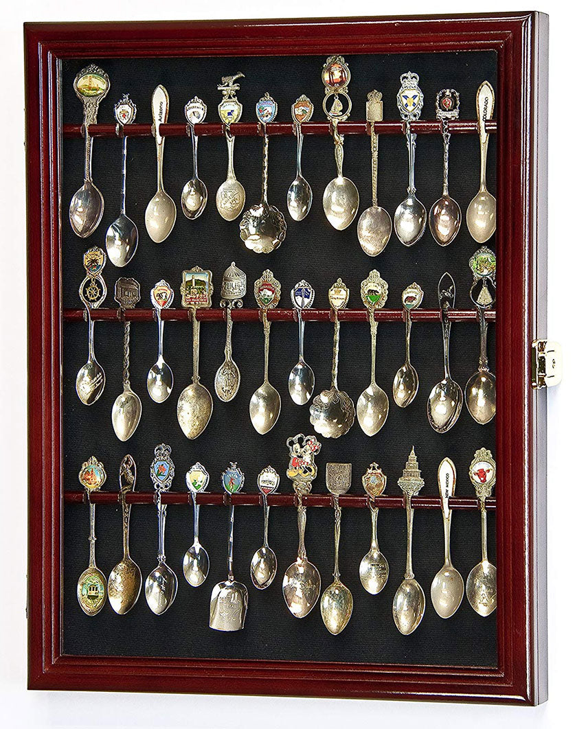 36 Spoon Display Case Cabinet Holder Rack Wall Mounted -Cherry Finish The Military Gift Store
