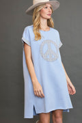 Peace Plaid Applique Short Sleeve Mini Dress – Chic and Stylish Plaid Dress with Applique Detailing for a Trendy and Versatile Look Stevvex