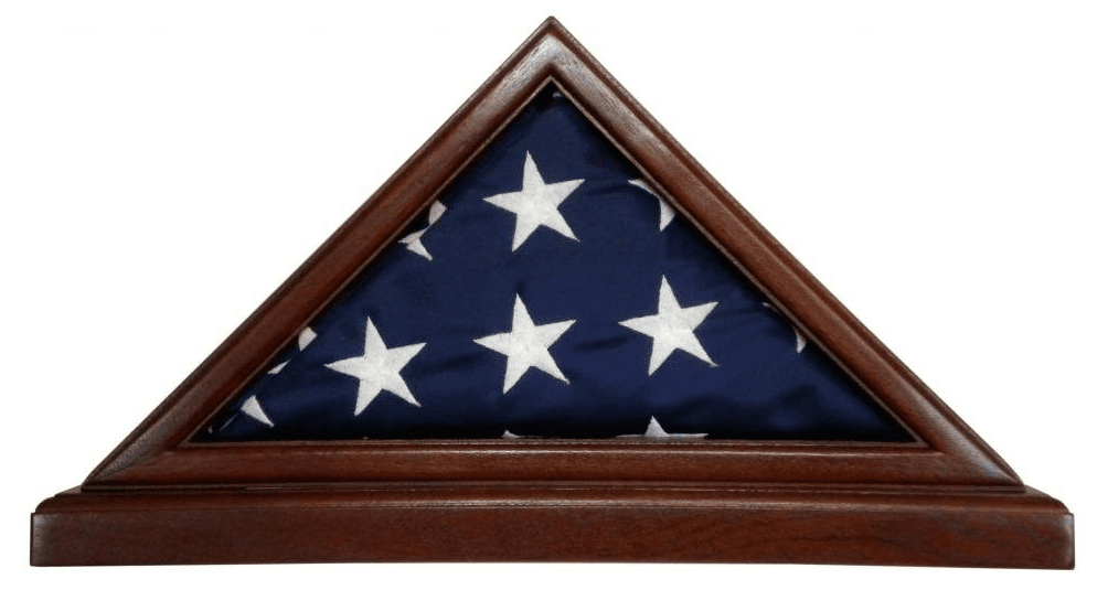 Solid Mahogany Flag Case WITH BASE for 3 x 5’ Nylon Military Missions or Capital size Flag, USA Made The Military Gift Store