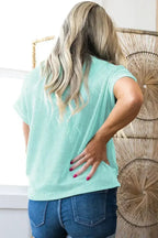 Pink Corded Colorblock Pocket Crew Neck T Shirt