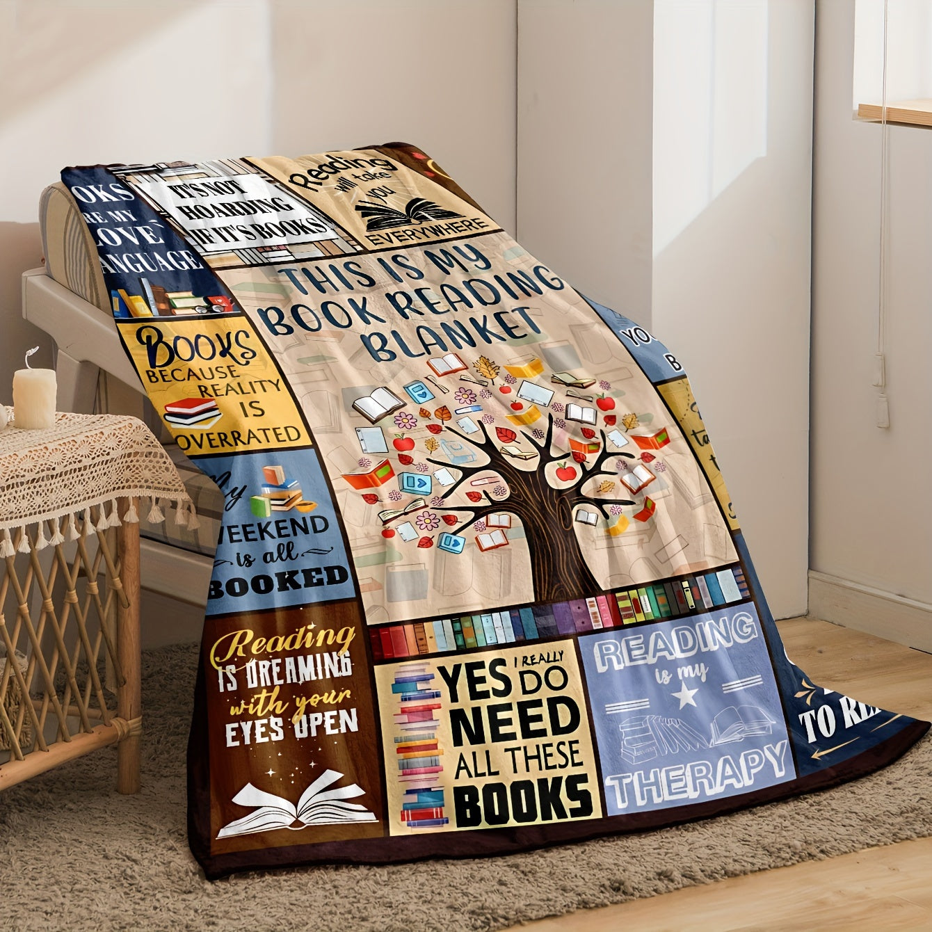 1pc Book Printed Blanket Bookworm, Book Manager, Gift Blanket For Reading Lovers, Home Casual Throw Blanket, Soft Warm Couch Blanket, Bed, Office Lunch Break Blanket, Multi-purpose Blanket For Camping Travel Lootquake LLC