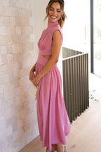 Modern Cutout Mock Neck Sleeveless Ruched Dress Elegant Dress For Women Stevvex