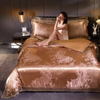 Cover Set Wedding Golden Jacquard Bedding Set Lace Flat Sheet Pillowcase 4pcs European Luxury Pi-Mart
