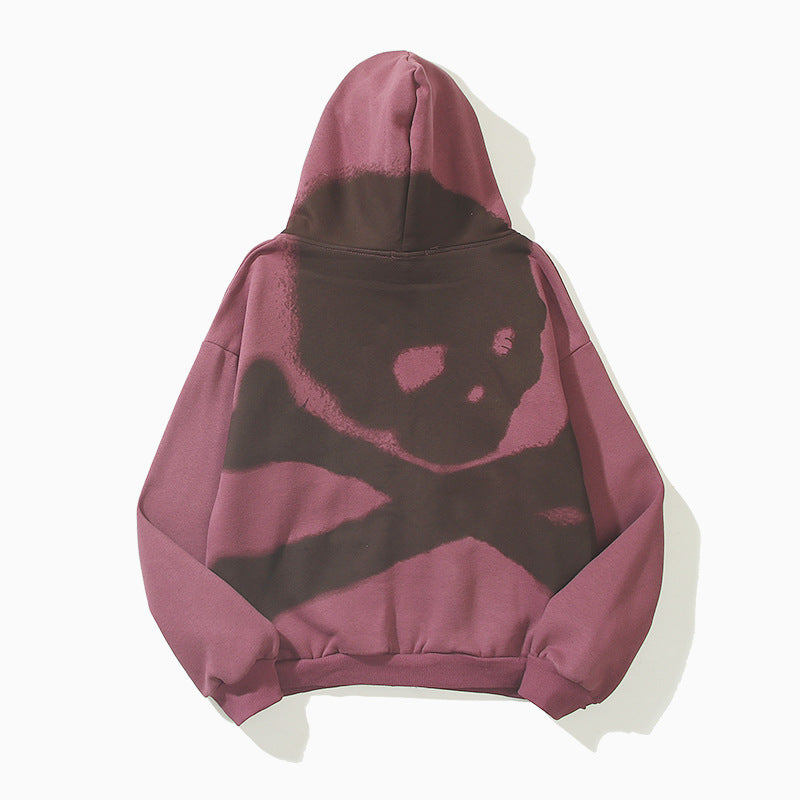 Design Letter Print Skull Burgundy Pullover Zip Jacket Sweatshirt Pi-Mart
