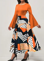 Ladies' Round Neck Printed Irregular Cuff Design Fashionable Dress - SJB-DIAMOND ELITES