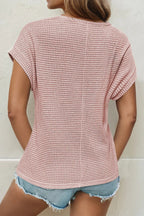 Mist Green Hollow Patchwork Waffle Knit Top