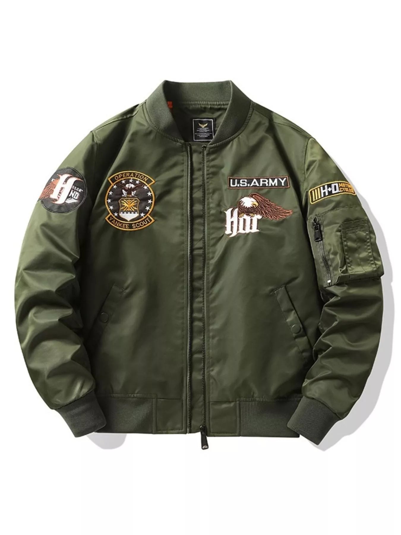 Embroidered Plus Size Bomber Jacket THRIXINE
