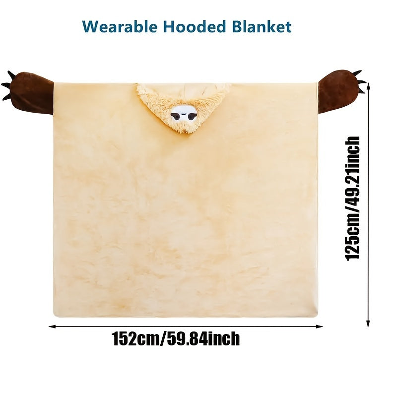 1pc Adorable Sloth Wearable Hooded Blanket - Ultra Soft, Cute, Warm, Fluffy, and Cozy - Perfect Gift for Women, 150x130cm, Highland Cow Design, Cat Pattern Lootquake LLC