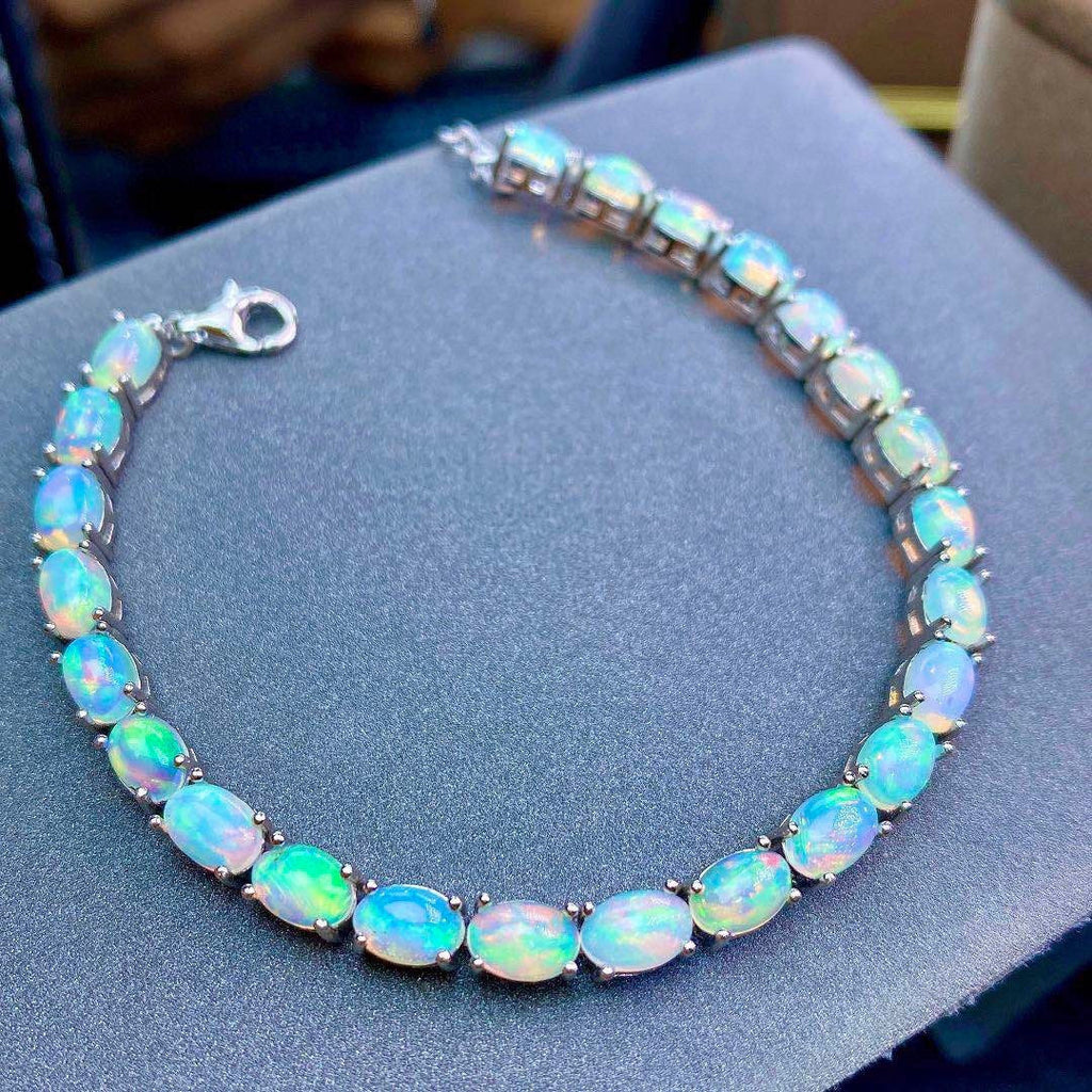 Silver Plated 18k Gold Inlaid Natural Dazzling Opal Bracelet Women Pi-Mart