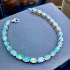 Silver Plated 18k Gold Inlaid Natural Dazzling Opal Bracelet Women Pi-Mart