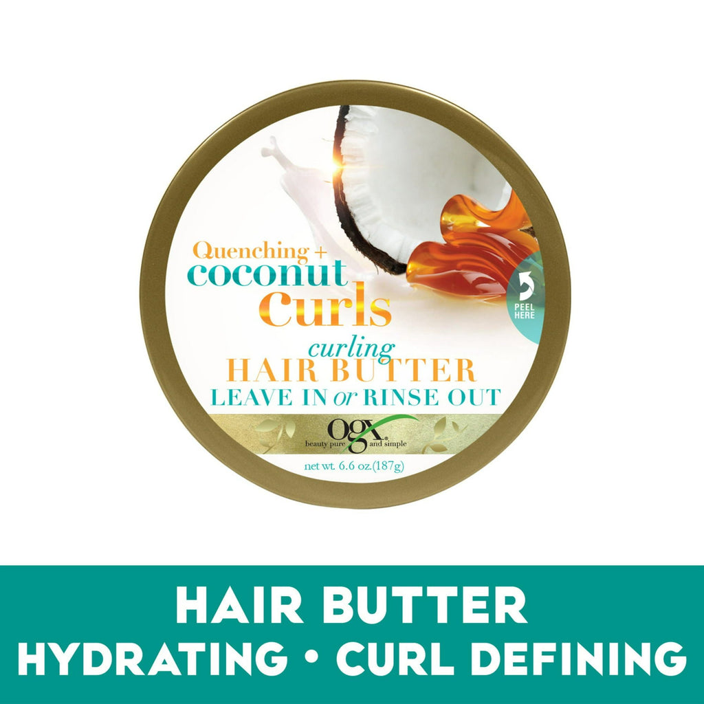 OGX Quenching + Coconut Curls Curling Hair Butter, Deep Moisture Leave-In Hair Mask, 6.6 oz - SJB-DIAMOND ELITES