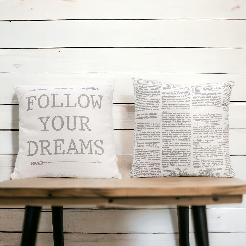 Follow Your Dreams 16in Canvas Pillow Rustic Farmhouse Arrow Throw BandsCo Straps