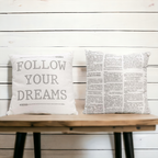 Follow Your Dreams 16in Canvas Pillow Rustic Farmhouse Arrow Throw BandsCo Straps