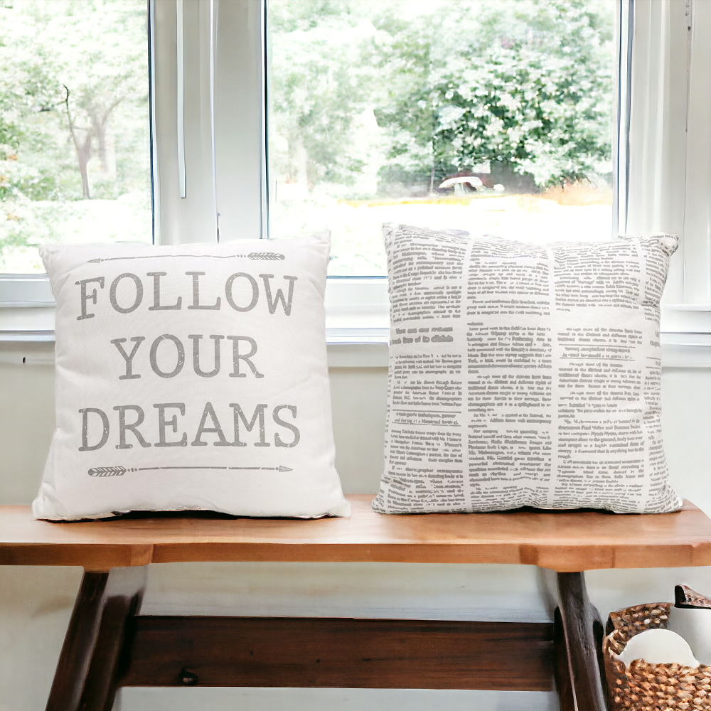 Follow Your Dreams 16in Canvas Pillow Rustic Farmhouse Arrow Throw BandsCo Straps