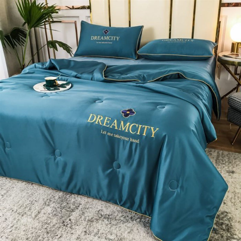 Tencel Summer Cooling Ice Silk Summer Quilt Airable Cover Four-piece Set Pi-Mart