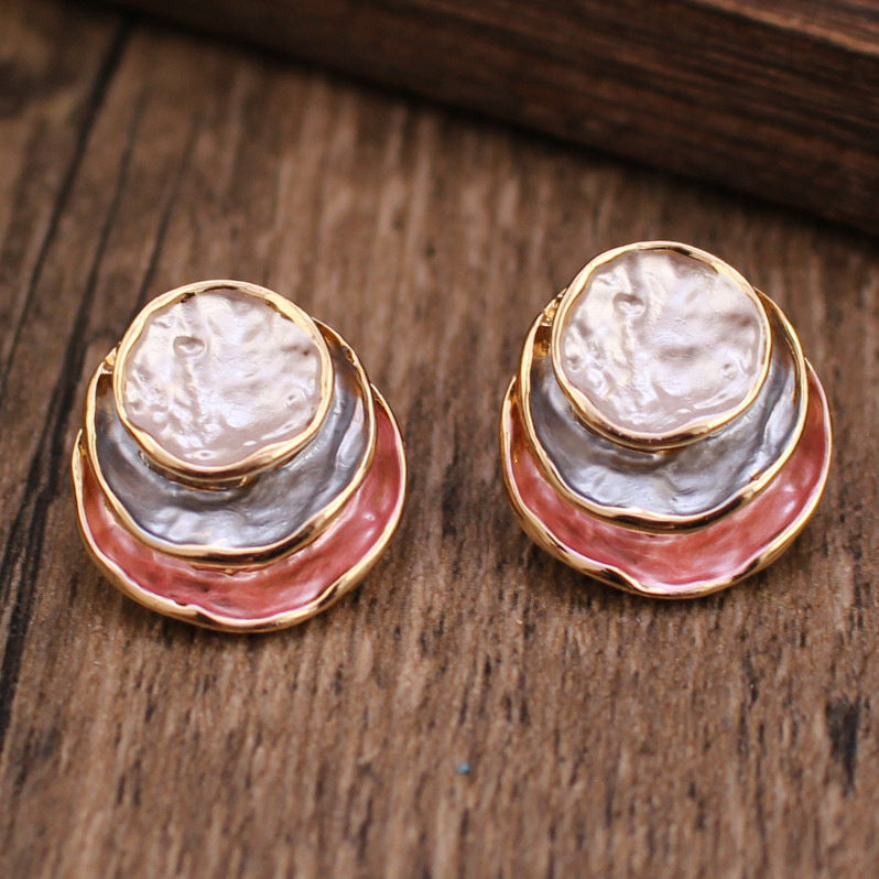 Ins Three-colored Painting Round Earrings Fashion Elegant Versatile Geometric Earrings For Women Jewelry Pi-Mart