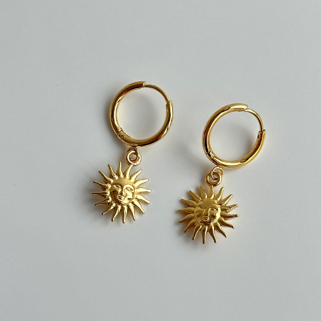 18K Gold Earrings Temperament Light Luxury Sun Element Trend Pendant Earrings Titanium Steel Plated Pi-Mart