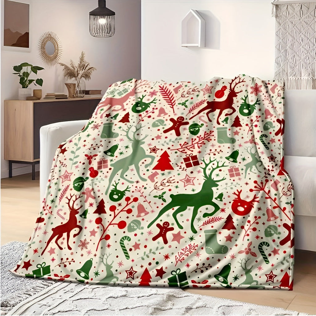 1pc Christmas Throw Blanket - Reindeer and Christmas Trees Printed, Soft, Cozy, Holiday-Themed, Versatile Throw for Couch, Bed, Sofa, Office, Camping, Indoor and Outdoor Use Lootquake LLC