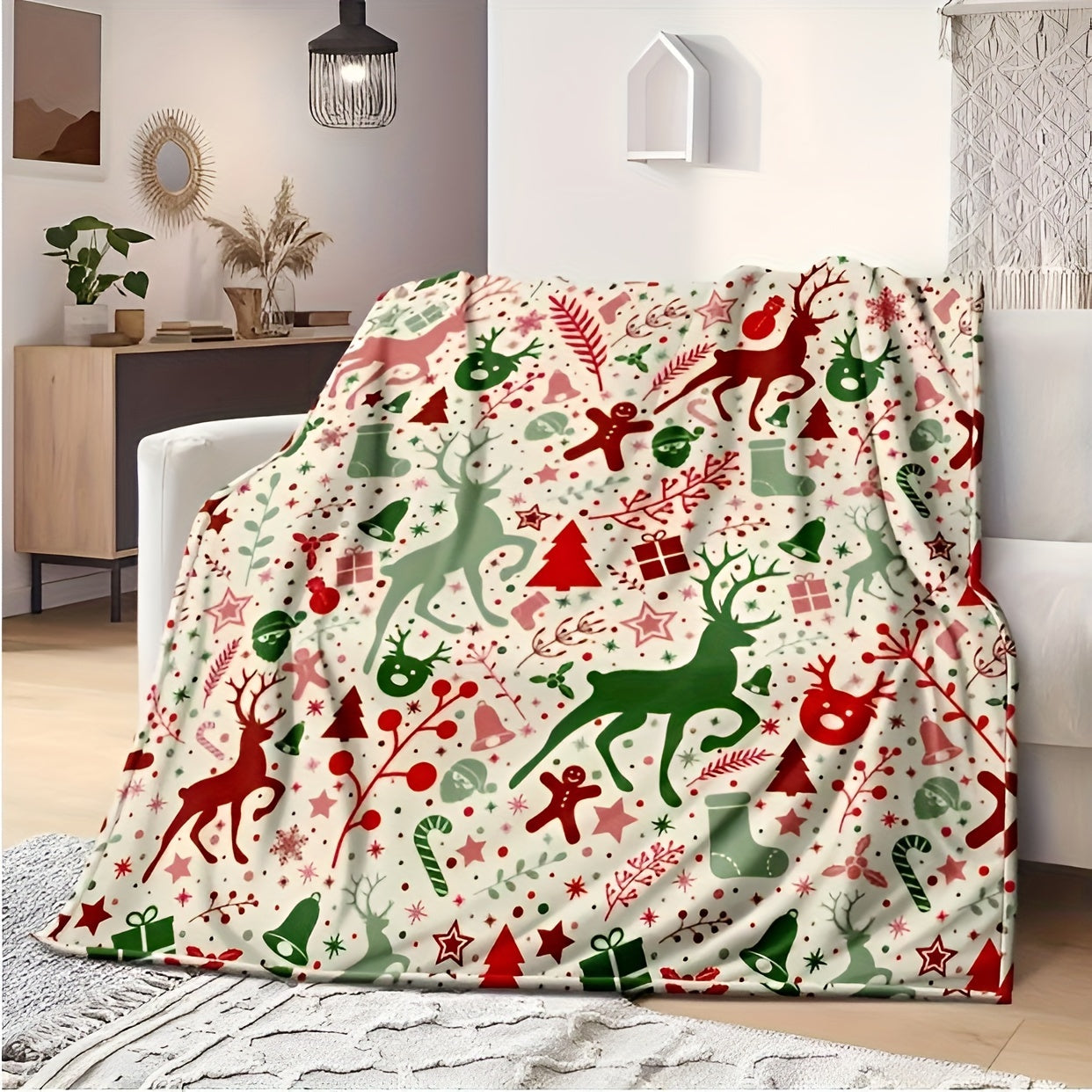 1pc Christmas Throw Blanket - Reindeer and Christmas Trees Printed, Soft, Cozy, Holiday-Themed, Versatile Throw for Couch, Bed, Sofa, Office, Camping, Indoor and Outdoor Use Lootquake LLC