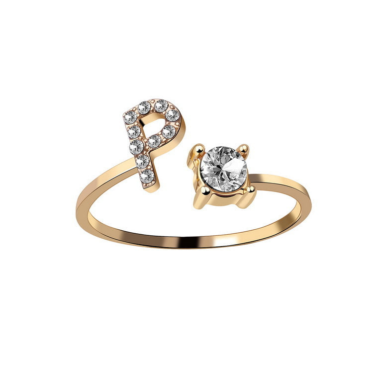 Adjustable 26 Initial Letter Ring Fashion Jewelry For Women Simple Elegant Jewelry Pi-Mart
