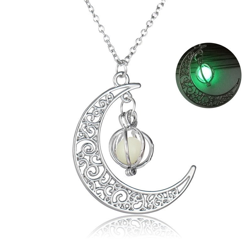 Fashion Moon Natural Glowing Stone Healing Necklace Women Gift Charm Luminous Pendant Necklace Jewelry Pi-Mart