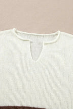 Brown Stripe Cropped Drop Sleeve Sweater