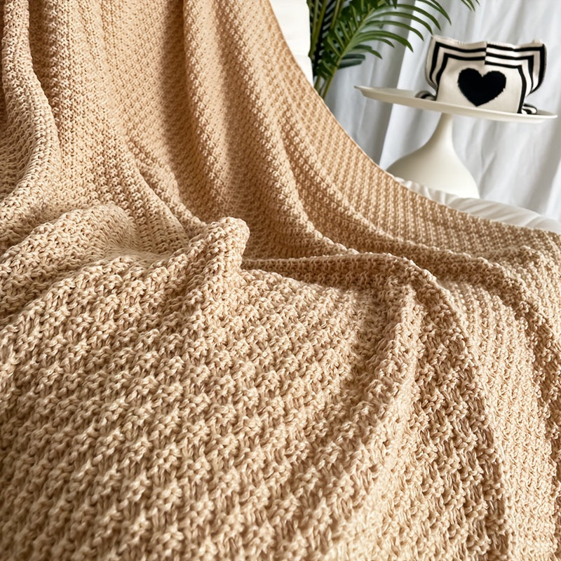 Cozy All-Season Knit Throw Blanket with Tassels - Boho-Chic Geometric Pattern in Natural Wood Color - Versatile for Sofa, Office, Bed, and Travel Lootquake LLC