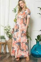 Celeste Paisley Print Short Sleeve Maxi Dress with Pockets