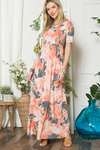 Celeste Paisley Print Short Sleeve Maxi Dress with Pockets Effortlessly Stylish, Fluttering, Comfortable, and Versatile with Pockets for Added Convenience Stevvex