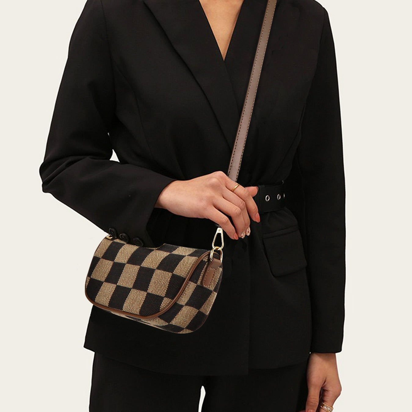 Small Crossbody Bag – Versatile Commute with Checkerboard Canvas, Compact Earphone Bag, Stylish 2-in-1 Chest Bag & Fanny Pack for Everyday Use - SJB-DIAMOND ELITES