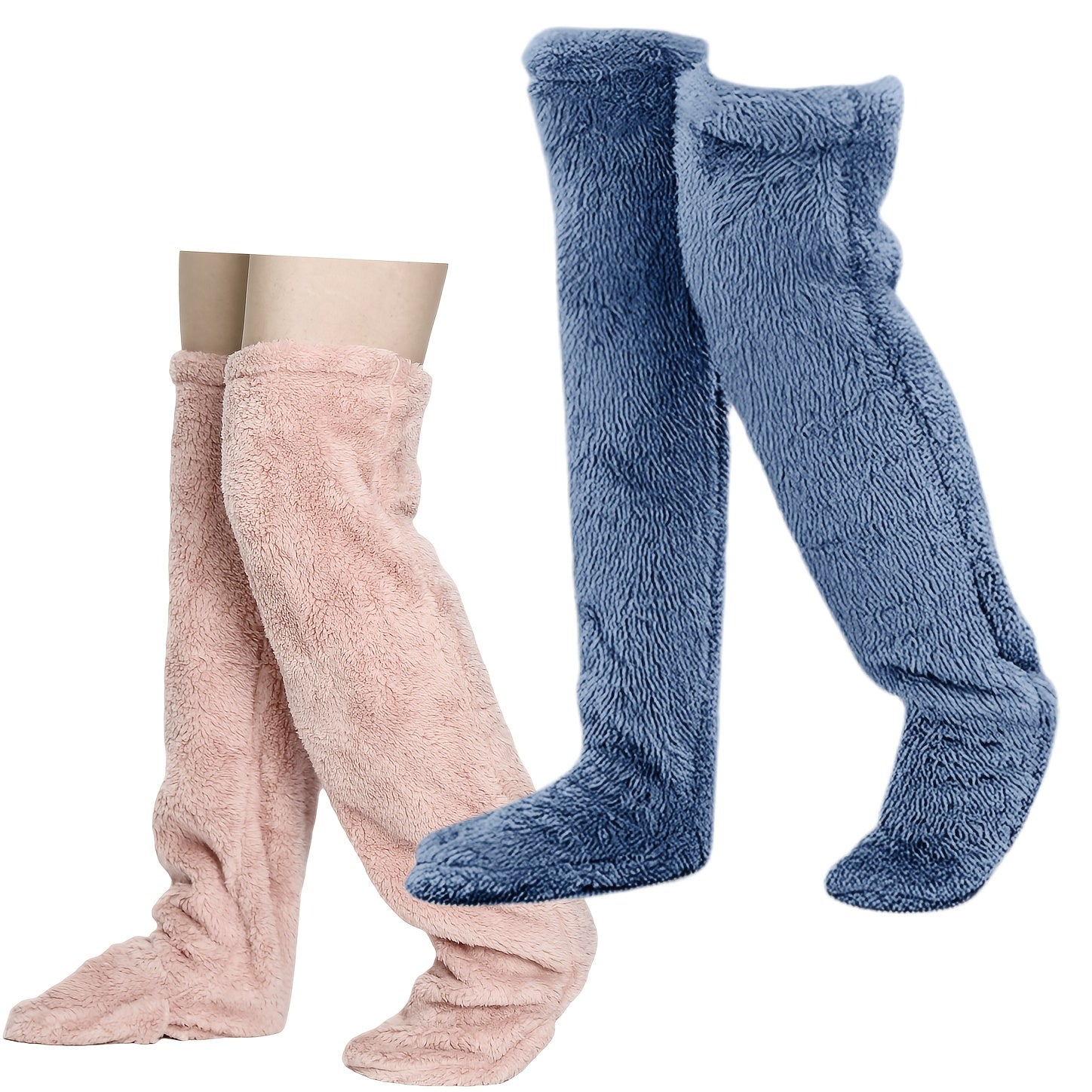 Cozy Couple's Thigh-High Fuzzy Socks - Warm, Durable Knit Over-The-Knee Stockings, Easy-Care Solid Hosiery Lootquake LLC