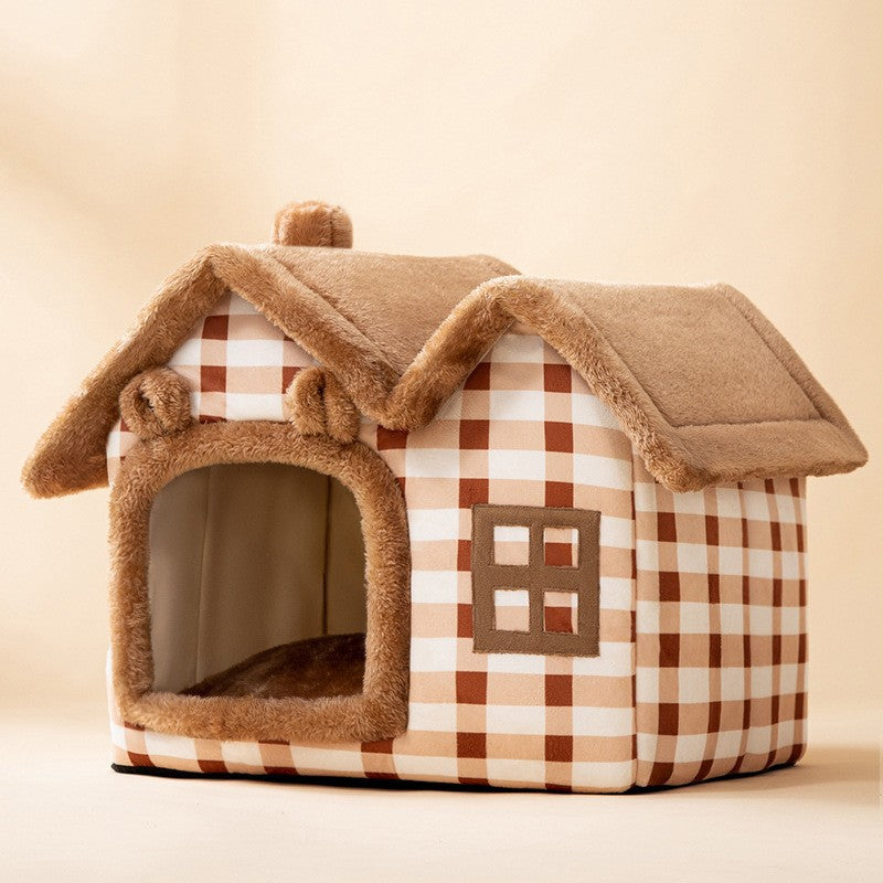 Foldable Dog House Pet Cat Bed Winter Dog Villa Sleep Kennel Removable Nest Warm Enclosed Cave Sofa Pets Supplies Pi-Mart