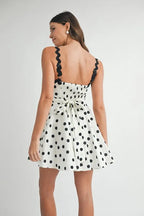 Polka Dot Mini Dress with Ricrac Trim Strap – Fun Polka Dot Pattern, Fluttering, Unique Ricrac Trim Strap, Playful and Stylish Mini Dress, Versatile Summer Dress