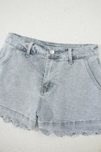 Sail Blue Scalloped Hemline Light Wash Denim Shorts