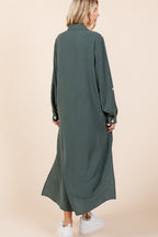 Airflow V-Neck Long Sleeve Button Down Maxi Dress For Women, Casual, Elegant and Versatile Maxi Dress with Button Detail and Slit for Effortless Style Stevvex