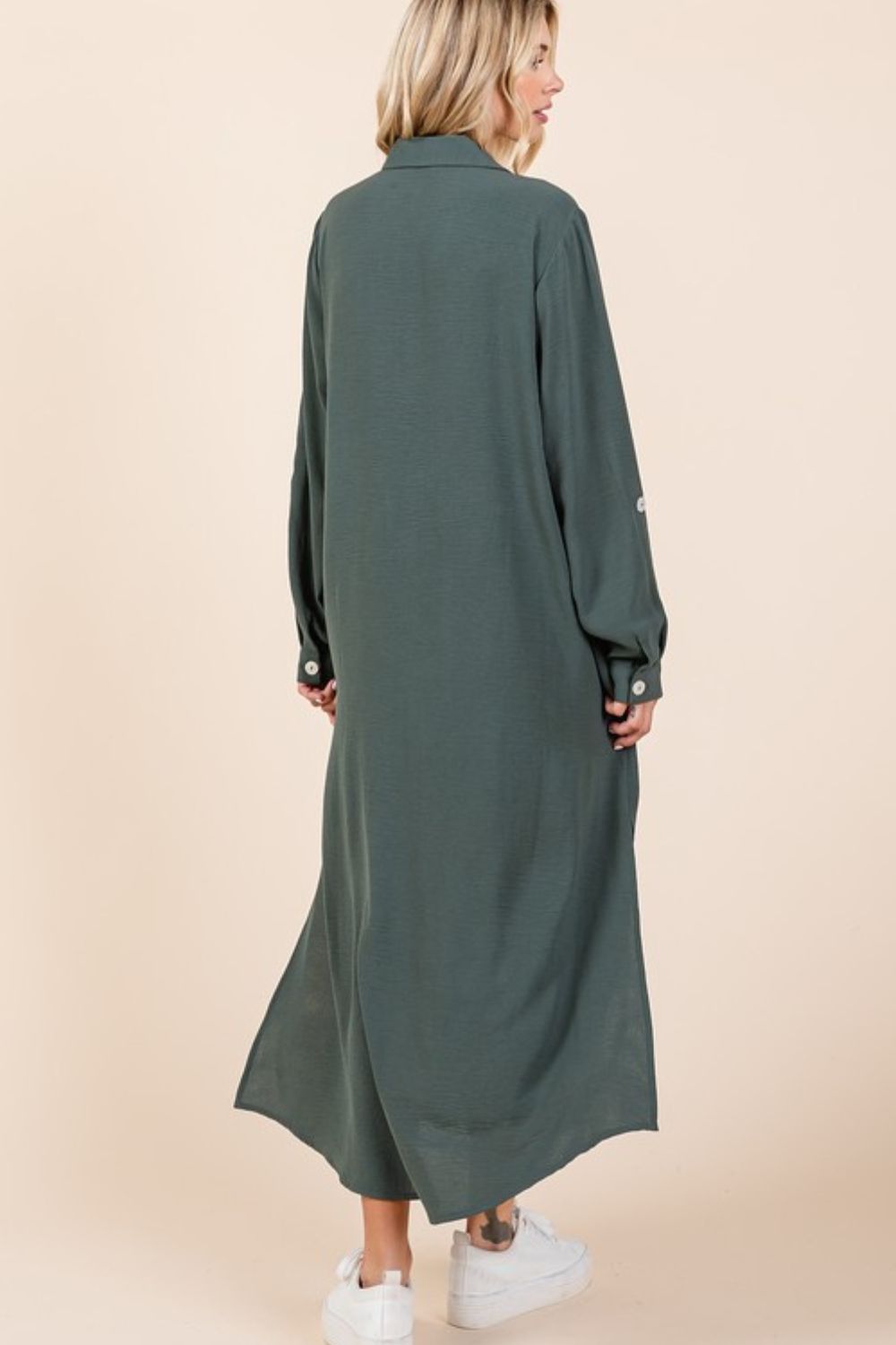 Airflow V-Neck Long Sleeve Button Down Maxi Dress For Women, Casual, Elegant and Versatile Maxi Dress with Button Detail and Slit for Effortless Style Stevvex