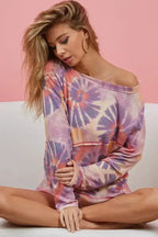 BiBi Tie Dye French Terry Top with Cut Edge and Contrast