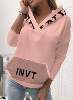 Pocket Hooded Letter Pullover Sweatshirt Pi-Mart